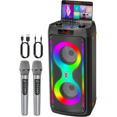 JAPOUCA Machine à Karaoké Bluetooth Portable - 2 Micros Sans Fil Lumières Disco Idéal Fêtes - Publicité JAPOUCA Machine à Karaoké Bluetooth Portable - 2 Micros Sans Fil Lumières Disco Idéal Fêtes - Publicité