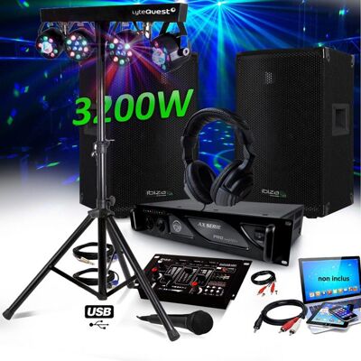 BMI Pack DJ SONO IBIZA SOUND 3200W DISCO12 SET Enceintes + Ampl+ Table de Mixage USB + CASQUE + CABLES + MICRO Animation Soirée Blanc - Publicité BMI Pack DJ SONO IBIZA SOUND 3200W DISCO12 SET Enceintes + Ampl+ Table de Mixage USB + CASQUE + CABLES + MICRO Animation Soirée Blanc - Publicité