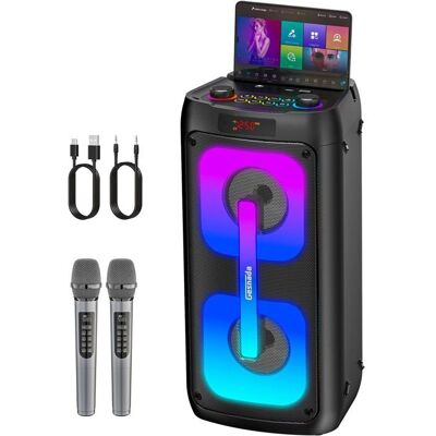 Enceinte Bluetooth Karaoké Gesnada K68 - Machine de karaoké 2 micros sans fil LED USB/TF/AUX/TWS - Publicité Enceinte Bluetooth Karaoké Gesnada K68 - Machine de karaoké 2 micros sans fil LED USB/TF/AUX/TWS - Publicité