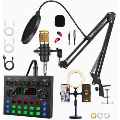 AIORBER Kit microphone externe professionnel avec carte son live 7 modes effets vocaux monitoring casque streaming et karaoké or - Publicité AIORBER Kit microphone externe professionnel avec carte son live 7 modes effets vocaux monitoring casque streaming et karaoké or - Publicité