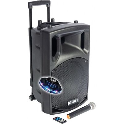 BMI Enceinte Active BOOST150VHF-BT Portable Autonome - 800W -1 5/38CM AVEC USB-MP3 REC VOX BLUETOOTH 1 MICRO VHF Lumière OVNI Noir - Publicité BMI Enceinte Active BOOST150VHF-BT Portable Autonome - 800W -1 5/38CM AVEC USB-MP3 REC VOX BLUETOOTH 1 MICRO VHF Lumière OVNI Noir - Publicité