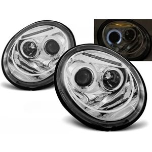 Paire de feux phares VW New Beetle 98-05 angel eyes chrome Noir - Publicité Paire de feux phares VW New Beetle 98-05 angel eyes chrome Noir - Publicité