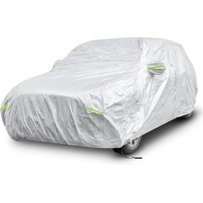 COSTWAY Bâche Voiture Exterieur avec Porte à Fermeture Éclair Bandes Réfléchissantes et Sac de Rangement Pas plus de 483 cm Gris - Publicité COSTWAY Bâche Voiture Exterieur avec Porte à Fermeture Éclair Bandes Réfléchissantes et Sac de Rangement Pas plus de 483 cm Gris - Publicité