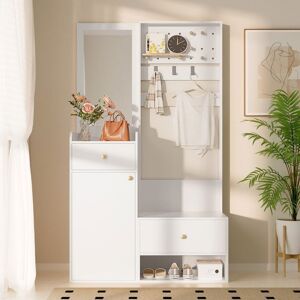 KoDise Porte-manteau blanc avec 1 porte et 2 tiroirs de rangement miroir - pour couloirs et entrées Blanc - Publicité KoDise Porte-manteau blanc avec 1 porte et 2 tiroirs de rangement miroir - pour couloirs et entrées Blanc - Publicité