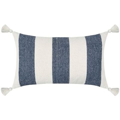 LOVELY CASA Coussin à bandes bleues à pompons Bleu 30x50 cm Bleu - Publicité LOVELY CASA Coussin à bandes bleues à pompons Bleu 30x50 cm Bleu - Publicité
