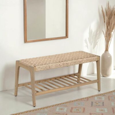 BAÏTA Banc intérieur et extérieur HUKA en bois dacacia et osier Beige - Publicité BAÏTA Banc intérieur et extérieur HUKA en bois dacacia et osier Beige - Publicité