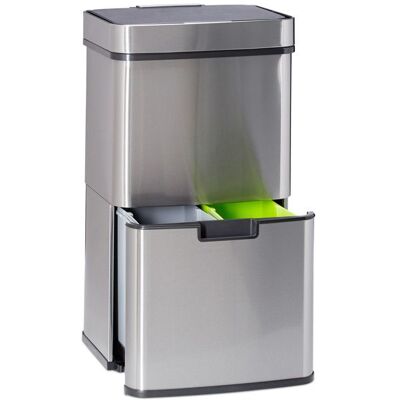 Relaxdays Poubelle de tri sélectif 3 compartiments inox 60 litres ouverture sensitive HxlxP: 74 5 x 42 x 31 5cm argenté Noir - Publicité Relaxdays Poubelle de tri sélectif 3 compartiments inox 60 litres ouverture sensitive HxlxP: 74 5 x 42 x 31 5cm argenté Noir - Publicité