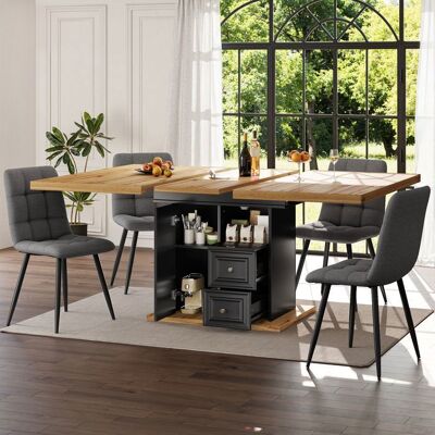 LEMONBEST Table à Manger Extensible en Bois 110 x 80 x 75 cm avec 2 Tiroirs de Rangement et 2 Portes - pour 4 à 6 Personnes - Bois et Noir Marron - Publicité LEMONBEST Table à Manger Extensible en Bois 110 x 80 x 75 cm avec 2 Tiroirs de Rangement et 2 Portes - pour 4 à 6 Personnes - Bois et Noir Marron - Publicité