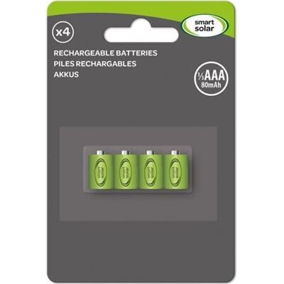 SMART SOLAR Piles Rechargeables - Ni-MH - 1/3 AAA - 80mAh - 1.2V - Lot de 4 pour produits solaires Vert - Publicité SMART SOLAR Piles Rechargeables - Ni-MH - 1/3 AAA - 80mAh - 1.2V - Lot de 4 pour produits solaires Vert - Publicité