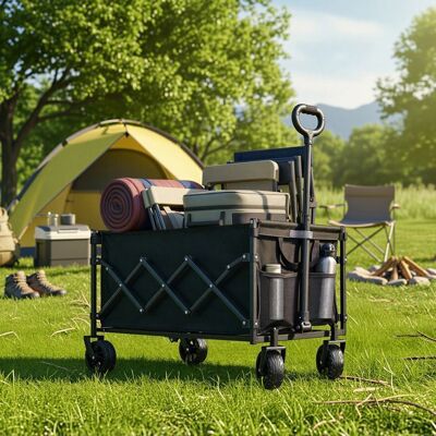 SONGMICS Chariot Pliable 4 Roues Renforcées Chariot de Jardin Grande Capacité 150L Extérieur Noir Noir - Publicité SONGMICS Chariot Pliable 4 Roues Renforcées Chariot de Jardin Grande Capacité 150L Extérieur Noir Noir - Publicité