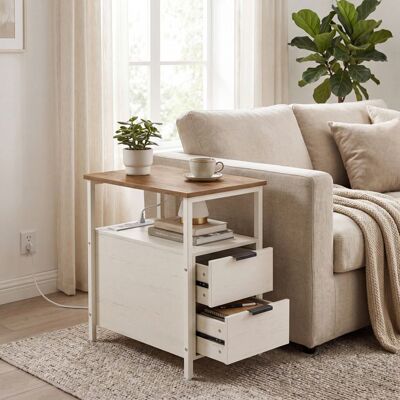 VASAGLE Bouts De Canapé avec Multiprise et 2 Tiroirs 60 x 30 x 61 cm Marron Rustique et Blanc Blanc - Publicité VASAGLE Bouts De Canapé avec Multiprise et 2 Tiroirs 60 x 30 x 61 cm Marron Rustique et Blanc Blanc - Publicité