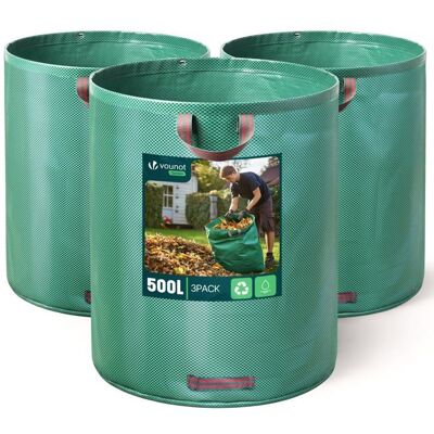 VOUNOT® Lot de 3 Sac à déchets de jardin 500L - 60kg max - 3 poignées renforcées - réutilisables et résistants Vert - Publicité VOUNOT® Lot de 3 Sac à déchets de jardin 500L - 60kg max - 3 poignées renforcées - réutilisables et résistants Vert - Publicité