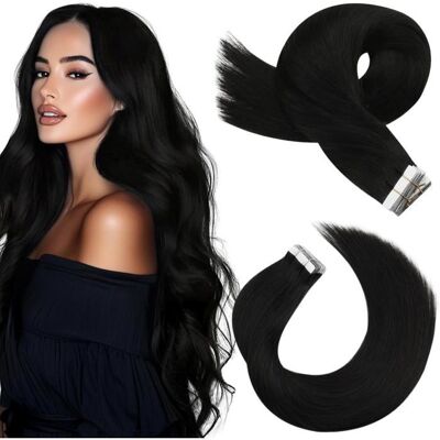 JBNIUAY Extensions Cheveux Humains 100% Naturels - Bande Adhésive Noire Longueur 50 cm - 20 pièces 50g - Publicité JBNIUAY Extensions Cheveux Humains 100% Naturels - Bande Adhésive Noire Longueur 50 cm - 20 pièces 50g - Publicité