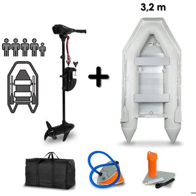 EBERTH Bateau pneumatique avec moteur 4-5 personnes 60 LBS de poussée sans permis bateau de pêche bancs 2 pagaies pompe Gris - Publicité EBERTH Bateau pneumatique avec moteur 4-5 personnes 60 LBS de poussée sans permis bateau de pêche bancs 2 pagaies pompe Gris - Publicité