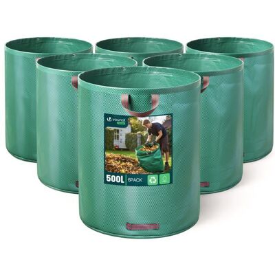VOUNOT® Lot de 6 Sac à déchets de jardin 500L - 60kg max - 3 poignées renforcées - réutilisables et résistants Vert - Publicité VOUNOT® Lot de 6 Sac à déchets de jardin 500L - 60kg max - 3 poignées renforcées - réutilisables et résistants Vert - Publicité