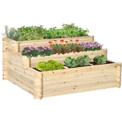 Jardinière sur pieds 3 niveaux - Outsunny - carré potager 9 compartiments feutre drainage - bois sapin - 117x100x54cm - naturel Beige - Publicité Jardinière sur pieds 3 niveaux - Outsunny - carré potager 9 compartiments feutre drainage - bois sapin - 117x100x54cm - naturel Beige - Publicité