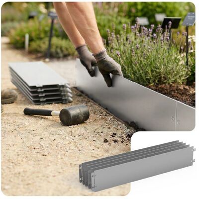 VOUNOT® Lot de 5 Bordure de jardin en métal galvanisé flexible 100x18cm - clôture gazon antirouille 5m Gris - Publicité VOUNOT® Lot de 5 Bordure de jardin en métal galvanisé flexible 100x18cm - clôture gazon antirouille 5m Gris - Publicité