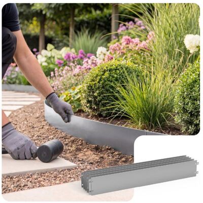 VOUNOT® Lot de 5 Bordure de jardin en métal galvanisé flexible 100x13cm - clôture gazon antirouille 5m Gris - Publicité VOUNOT® Lot de 5 Bordure de jardin en métal galvanisé flexible 100x13cm - clôture gazon antirouille 5m Gris - Publicité