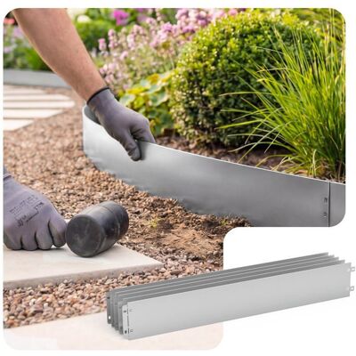 VOUNOT® Lot de 10 Bordure de jardin en métal galvanisé flexible 100x13cm - clôture gazon antirouille 10m Gris - Publicité VOUNOT® Lot de 10 Bordure de jardin en métal galvanisé flexible 100x13cm - clôture gazon antirouille 10m Gris - Publicité