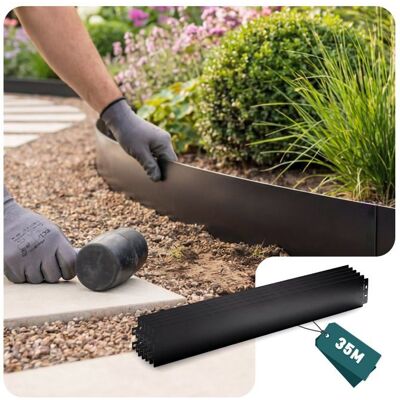 VOUNOT® Lot de 35 Bordure de jardin en métal flexible 100x13cm noir - Clôture gazon antirouille 35m Noir - Publicité VOUNOT® Lot de 35 Bordure de jardin en métal flexible 100x13cm noir - Clôture gazon antirouille 35m Noir - Publicité