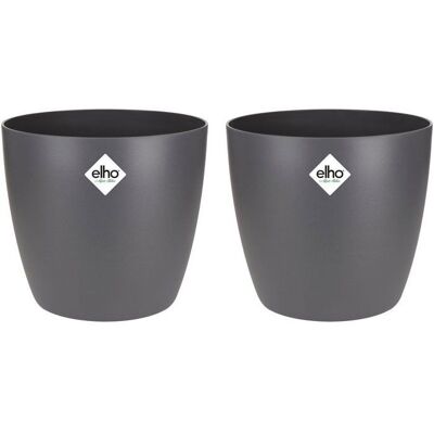 ELHO Lot de 2 pots de fleurs rond Brussels - 17 L - Ø 251 x H 23.2 cm - Noir Noir - Publicité ELHO Lot de 2 pots de fleurs rond Brussels - 17 L - Ø 251 x H 23.2 cm - Noir Noir - Publicité