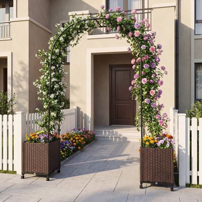 2 Jardinières sur Roulettes 230CM COSTWAY avec Arche Treillis et Bacs à Plantes Auto-Arrosants pour Plante Grimpante Pelouse Fête Marron - Publicité 2 Jardinières sur Roulettes 230CM COSTWAY avec Arche Treillis et Bacs à Plantes Auto-Arrosants pour Plante Grimpante Pelouse Fête Marron - Publicité