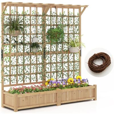 Jardinière 180 cm avec Treillis COSTWAY Toit Suspendu 2 Bacs à Fleurs 4 Trous de Drainage Plaque Inférieure Amovible Naturel Marron - Publicité Jardinière 180 cm avec Treillis COSTWAY Toit Suspendu 2 Bacs à Fleurs 4 Trous de Drainage Plaque Inférieure Amovible Naturel Marron - Publicité