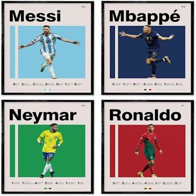 Affiches toile football sans cadre lot de 4 modèles Messi Ronaldo Mbappé Neymar décoration murale sportive intérieure - Publicité Affiches toile football sans cadre lot de 4 modèles Messi Ronaldo Mbappé Neymar décoration murale sportive intérieure - Publicité