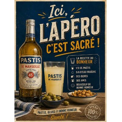 FALSE Plaque Métal Apéro Sacré Pastis Olives – Déco Bar Cuisine Vintage 20x30 cm - Publicité FALSE Plaque Métal Apéro Sacré Pastis Olives – Déco Bar Cuisine Vintage 20x30 cm - Publicité