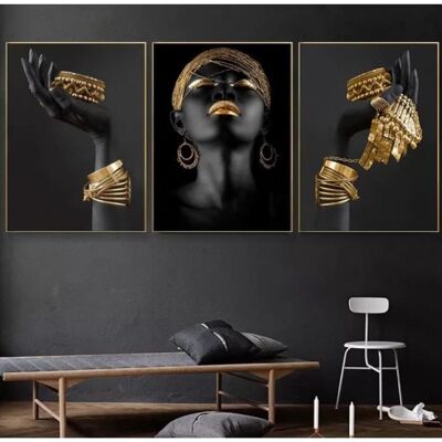 Impression sur Toile Noir Dore Tableau Femme Africaine Image Affiche Salon Décoration Murale Luxe Poster Art Moderne sans Cadre Blanc - Publicité Impression sur Toile Noir Dore Tableau Femme Africaine Image Affiche Salon Décoration Murale Luxe Poster Art Moderne sans Cadre Blanc - Publicité