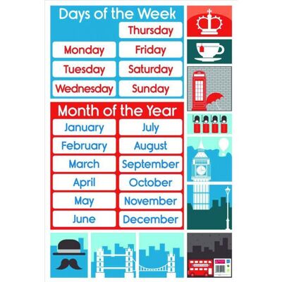 AC-DÉCO Poster pédagogique - Jours et mois en anglais - 52 x 76 cm - Publicité AC-DÉCO Poster pédagogique - Jours et mois en anglais - 52 x 76 cm - Publicité
