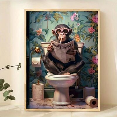 AMRINUGL Peinture Sur Toile Poster Un Singe Humoristique Sur Les Toilettes Lisant Un Journal Affiche Murale Décoration 50X70Cm Sans Label - Publicité AMRINUGL Peinture Sur Toile Poster Un Singe Humoristique Sur Les Toilettes Lisant Un Journal Affiche Murale Décoration 50X70Cm Sans Label - Publicité
