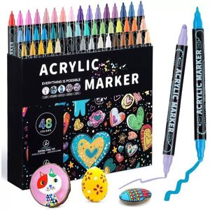 Feutre Acrylique 48 Couleurs Double Pointe Marker Stylo Marqueur Peinture Acrylique pour Bois Toile Pierre DIY Feutres Coloriage - Publicité Feutre Acrylique 48 Couleurs Double Pointe Marker Stylo Marqueur Peinture Acrylique pour Bois Toile Pierre DIY Feutres Coloriage - Publicité