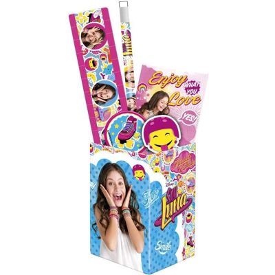 Soy Luna set scolaire pot à crayons garni fournitures scolaires nouveaute Disney Rose - Publicité Soy Luna set scolaire pot à crayons garni fournitures scolaires nouveaute Disney Rose - Publicité