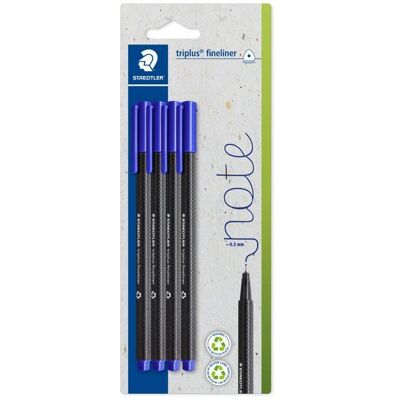 Feutres fins triangulaires - Staedtler - Triplus 334-3 - Lot de 4 - Pointe superfine 0 3 mm - Bleu - 97% recyclé Bleu - Publicité Feutres fins triangulaires - Staedtler - Triplus 334-3 - Lot de 4 - Pointe superfine 0 3 mm - Bleu - 97% recyclé Bleu - Publicité