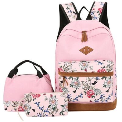 AUCUNELY Ensemble de sac à dos décole pour filles (comprend une boîte à lunch et une trousse à crayons) - Motif floral rose Rose - Publicité AUCUNELY Ensemble de sac à dos décole pour filles (comprend une boîte à lunch et une trousse à crayons) - Motif floral rose Rose - Publicité