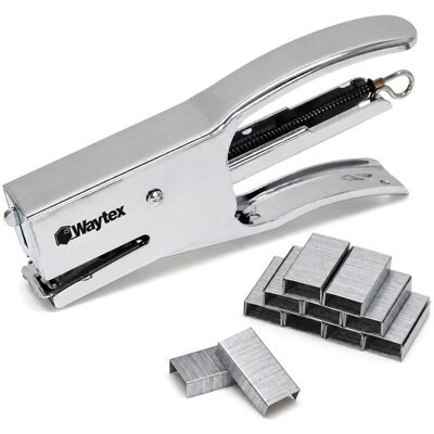 WAYTEX Pince agrafeuse compacte - Capacité 25 feuilles - Format compact - Métal chromé - Compatible 24/6 et 26/6 - Publicité WAYTEX Pince agrafeuse compacte - Capacité 25 feuilles - Format compact - Métal chromé - Compatible 24/6 et 26/6 - Publicité