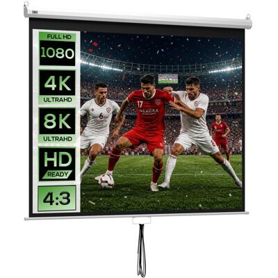 Écran de projection - HOMCOM - 100 4:3 HD 4K écran hauteur réglable manuellement - métal - 203x152cm - blanc Blanc - Publicité Écran de projection - HOMCOM - 100 4:3 HD 4K écran hauteur réglable manuellement - métal - 203x152cm - blanc Blanc - Publicité