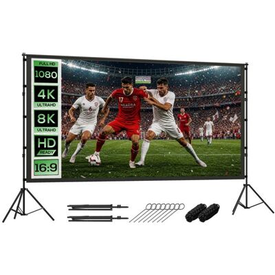 Écran de projection - HOMCOM - 120 16:9 HD 4K/8K - trépieds pliables angle vision 160° - polyester - 309x62x217cm - blanc et noir Blanc - Publicité Écran de projection - HOMCOM - 120 16:9 HD 4K/8K - trépieds pliables angle vision 160° - polyester - 309x62x217cm - blanc et noir Blanc - Publicité