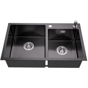 AURALUM MAX Évier de Cuisine - Inox - 2 Bacs - 75x45x19CM - Gris-noir - Distributeur de savon inclus Noir - Publicité AURALUM MAX Évier de Cuisine - Inox - 2 Bacs - 75x45x19CM - Gris-noir - Distributeur de savon inclus Noir - Publicité
