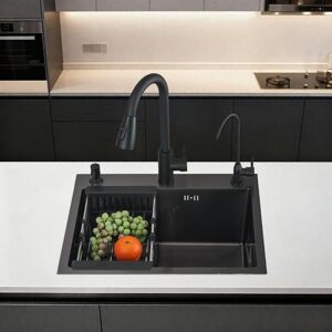 JUNSOTTOR Evier de Cuisine en Inox 55x 45 cm Evier Inox avec Filtre de VidangeÉvier 1 bac noir avec Robinet Extensible Gris - Publicité JUNSOTTOR Evier de Cuisine en Inox 55x 45 cm Evier Inox avec Filtre de VidangeÉvier 1 bac noir avec Robinet Extensible Gris - Publicité