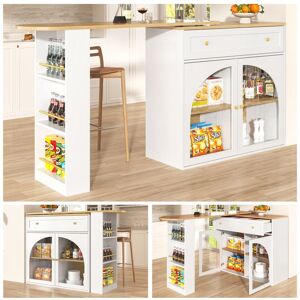 MERAX Meuble Bar Extensible Rotatif 360° avec Rangement Bouteilles et Verres Table de Bar Îlot de Cuisine Banc 138-204 cm Blanc - Publicité MERAX Meuble Bar Extensible Rotatif 360° avec Rangement Bouteilles et Verres Table de Bar Îlot de Cuisine Banc 138-204 cm Blanc - Publicité