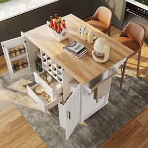 Desserte de cuisine - LEYTN -Îlot de cuisine -plan de travail - grain de bois porte-serviettes latéral avec casier à vin Blanc - Publicité Desserte de cuisine - LEYTN -Îlot de cuisine -plan de travail - grain de bois porte-serviettes latéral avec casier à vin Blanc - Publicité