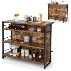 GOPLUS Table de Bar Industrielle Îlot de Cuisine avec Plan de Travail Étagères Casier à Vin Porte-verres & Repose-pieds Marron Marron - Publicité GOPLUS Table de Bar Industrielle Îlot de Cuisine avec Plan de Travail Étagères Casier à Vin Porte-verres & Repose-pieds Marron Marron - Publicité