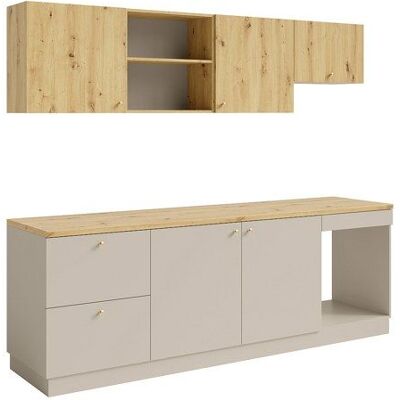 VENTE-UNIQUE Cuisine complète - Avec plan de travail 242 cm - Beige et Naturel clair - YORINA Beige - Publicité VENTE-UNIQUE Cuisine complète - Avec plan de travail 242 cm - Beige et Naturel clair - YORINA Beige - Publicité