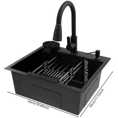 SANS MARQUE Évier de Cuisine Multifonction Noir 50x45 cm avec Robinet Rétractable – Bac Inox Simple Cuve avec Égouttoir et Distributeur de Savon Noir - Publicité SANS MARQUE Évier de Cuisine Multifonction Noir 50x45 cm avec Robinet Rétractable – Bac Inox Simple Cuve avec Égouttoir et Distributeur de Savon Noir - Publicité