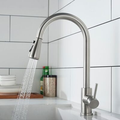 HOMELODY Robinet de Cuisine avec Douchette Extractible 3 Jets Mitigeur Cuisine Brossé en Acier Inox Robinet Mitigeur dÉvier Rotatif à 360° Blanc - Publicité HOMELODY Robinet de Cuisine avec Douchette Extractible 3 Jets Mitigeur Cuisine Brossé en Acier Inox Robinet Mitigeur dÉvier Rotatif à 360° Blanc - Publicité