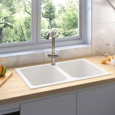 VIDAXL Évier Double en Granit Blanc - Cuisine - Publicité VIDAXL Évier Double en Granit Blanc - Cuisine - Publicité