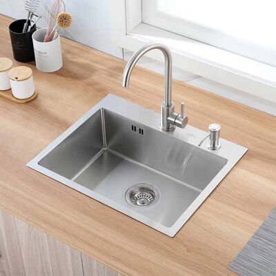 Évier Cuisine 1 Bac Auralum - Acier Inox 304 - Distributeur de savon - Système de Drainage Gris - Publicité Évier Cuisine 1 Bac Auralum - Acier Inox 304 - Distributeur de savon - Système de Drainage Gris - Publicité