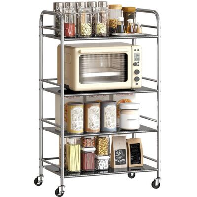 Desserte cuisine - HOMCOM - 4 niveaux - avec poignées roues - en acier inoxydable - 201 60 x 35 x 100 cm - argenté Gris - Publicité Desserte cuisine - HOMCOM - 4 niveaux - avec poignées roues - en acier inoxydable - 201 60 x 35 x 100 cm - argenté Gris - Publicité